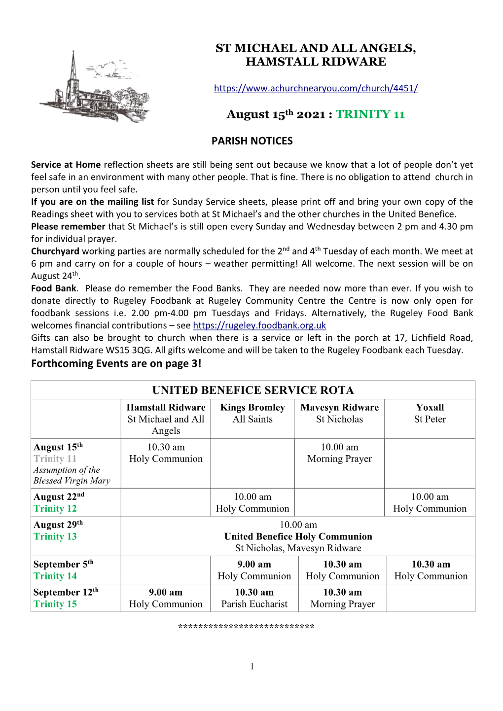 ST MICHAEL and ALL ANGELS, HAMSTALL RIDWARE August 15Th