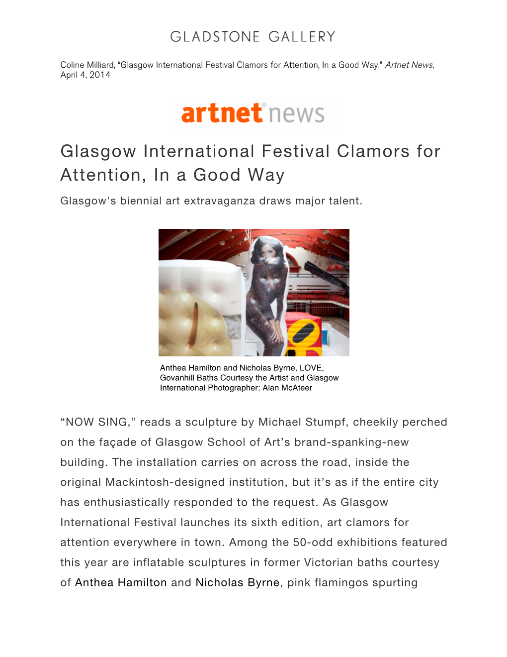 Glasgow International Festival Clamors for Attention, in a Good Way,” Artnet News, April 4, 2014
