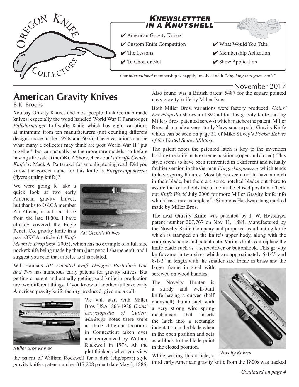 November 2017 Also Found Was a British Patent 5487 for the Square Pointed American Gravity Knives Navy Gravity Knife by Miller Bros