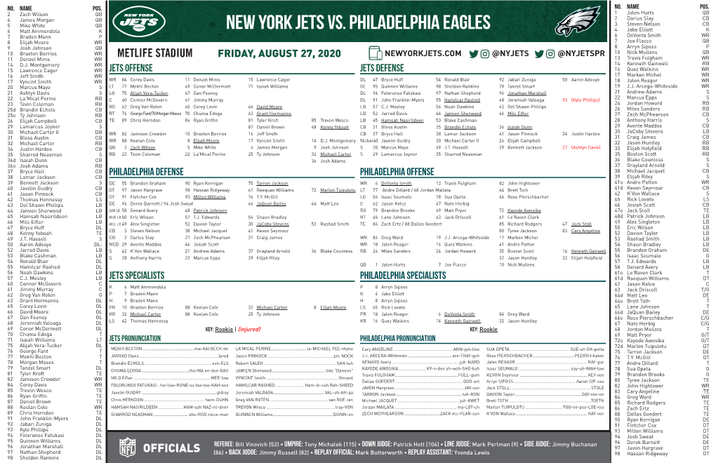 NEW YORK JETS VS. Philadelphia Eagles