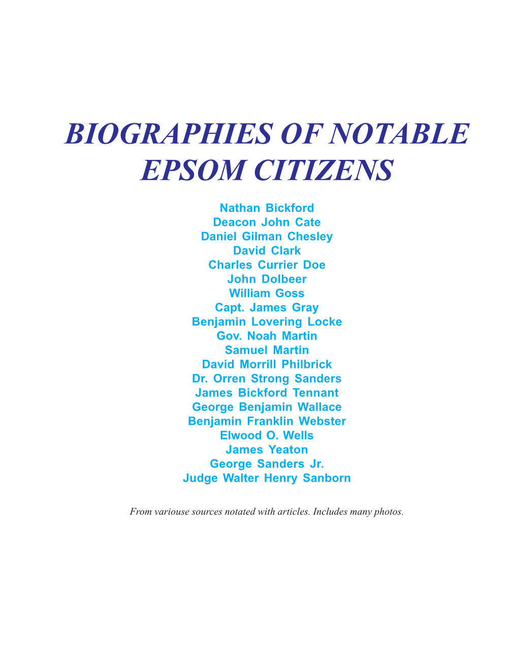 Biographies of Notable Epsom Citizens