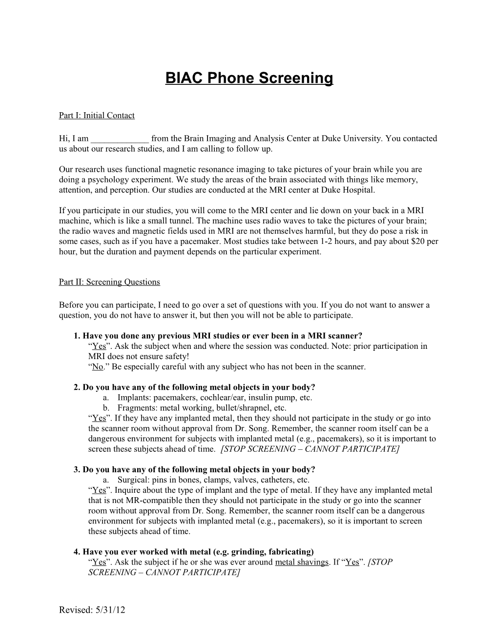 BIAC Phone Screening