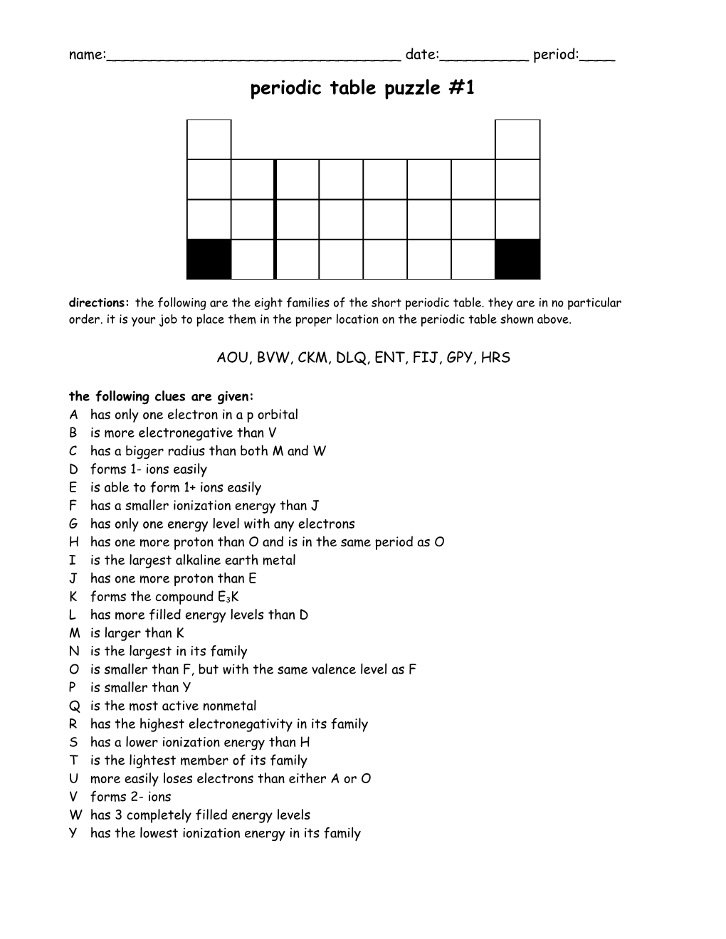 Periodic Table Puzzle #1