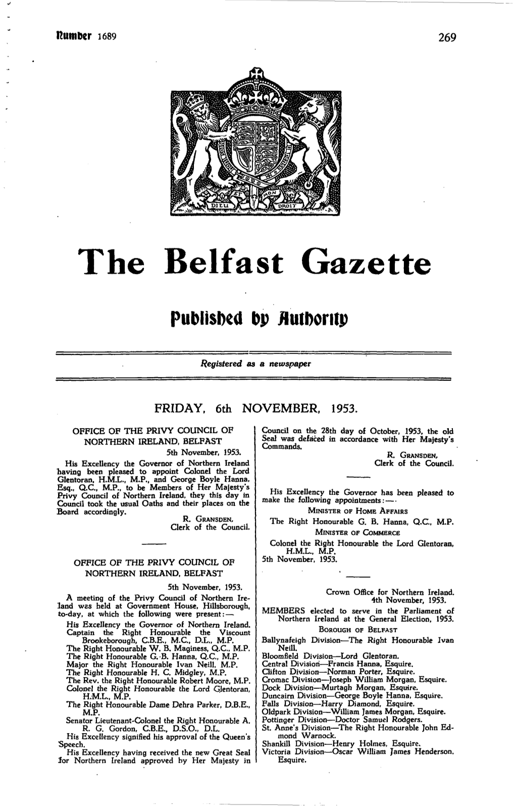 The Belfast Gazette Published Dp Fluthomp