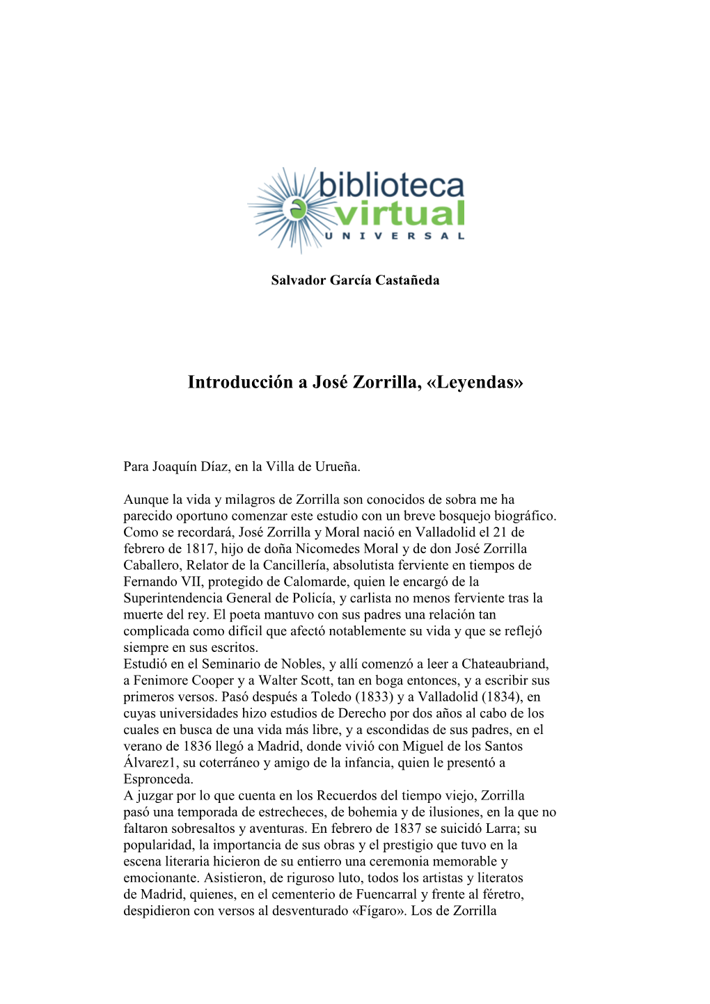 Introducción a José Zorrilla, «Leyendas»