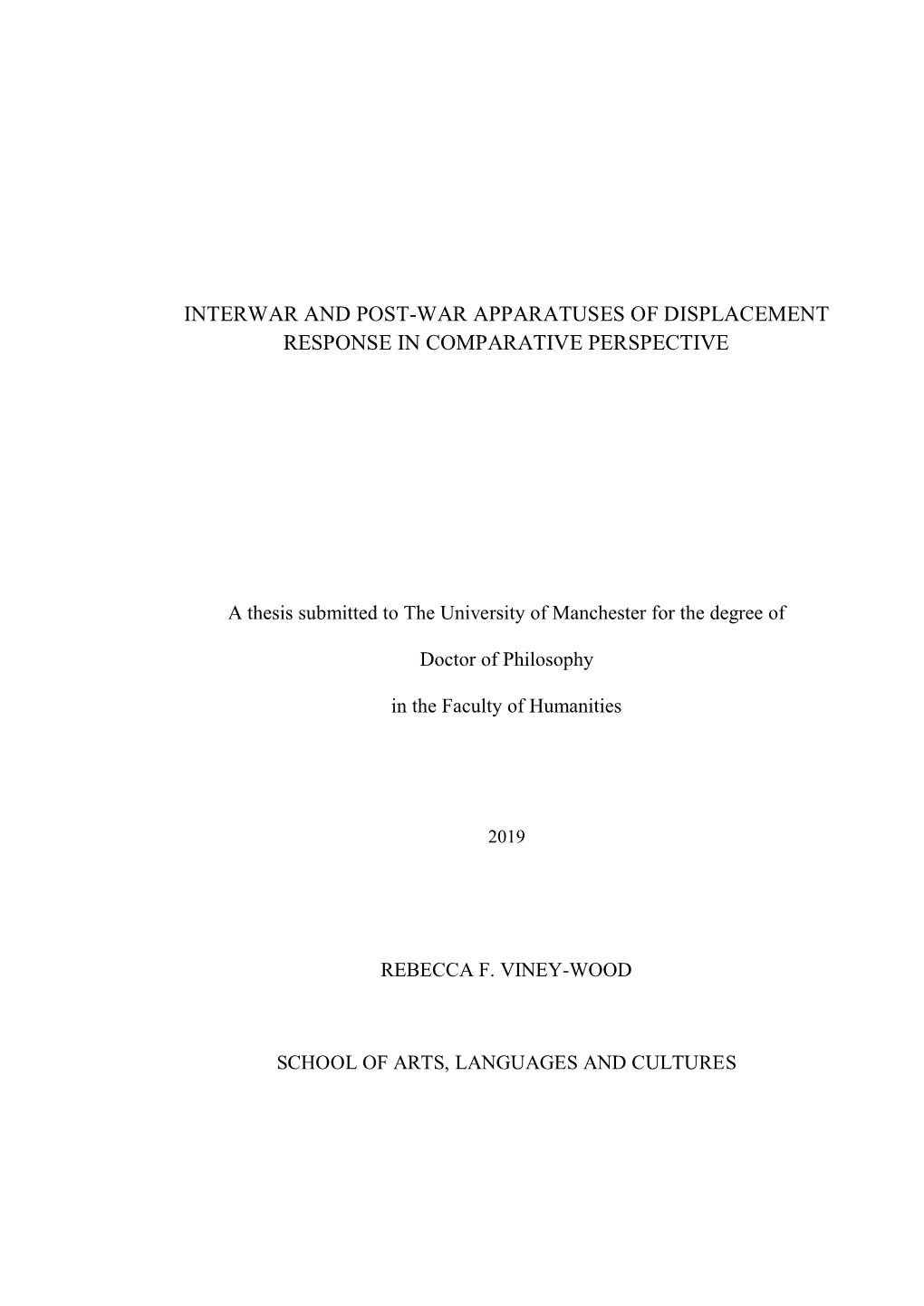 Interwar and Post-War Apparatuses of Displacement Response in Comparative Perspective