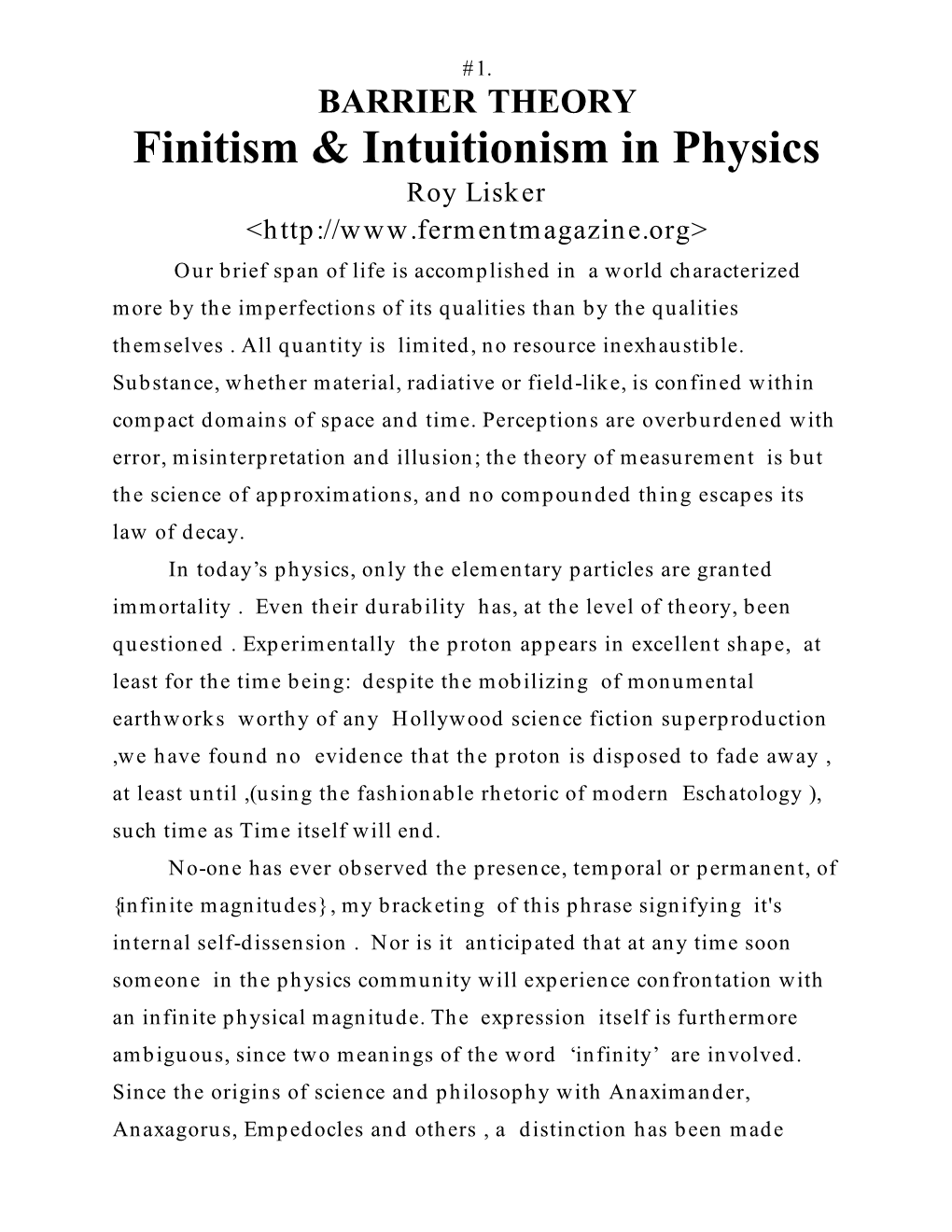 Finitism & Intuitionism in Physics