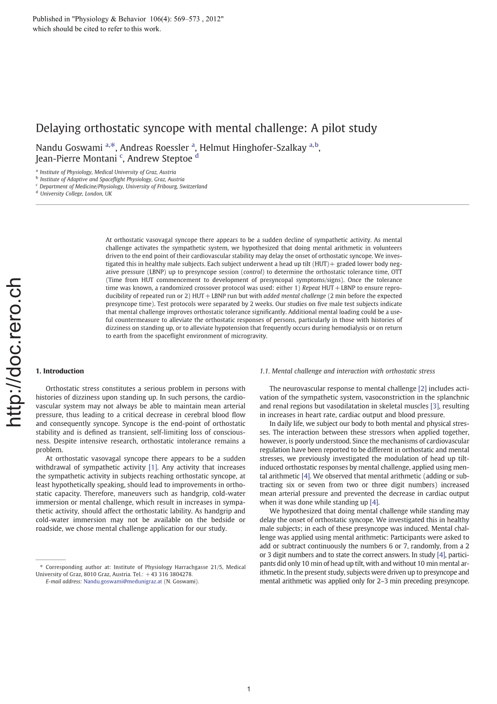 Delaying Orthostatic Syncope with Mental Challenge: a Pilot Study
