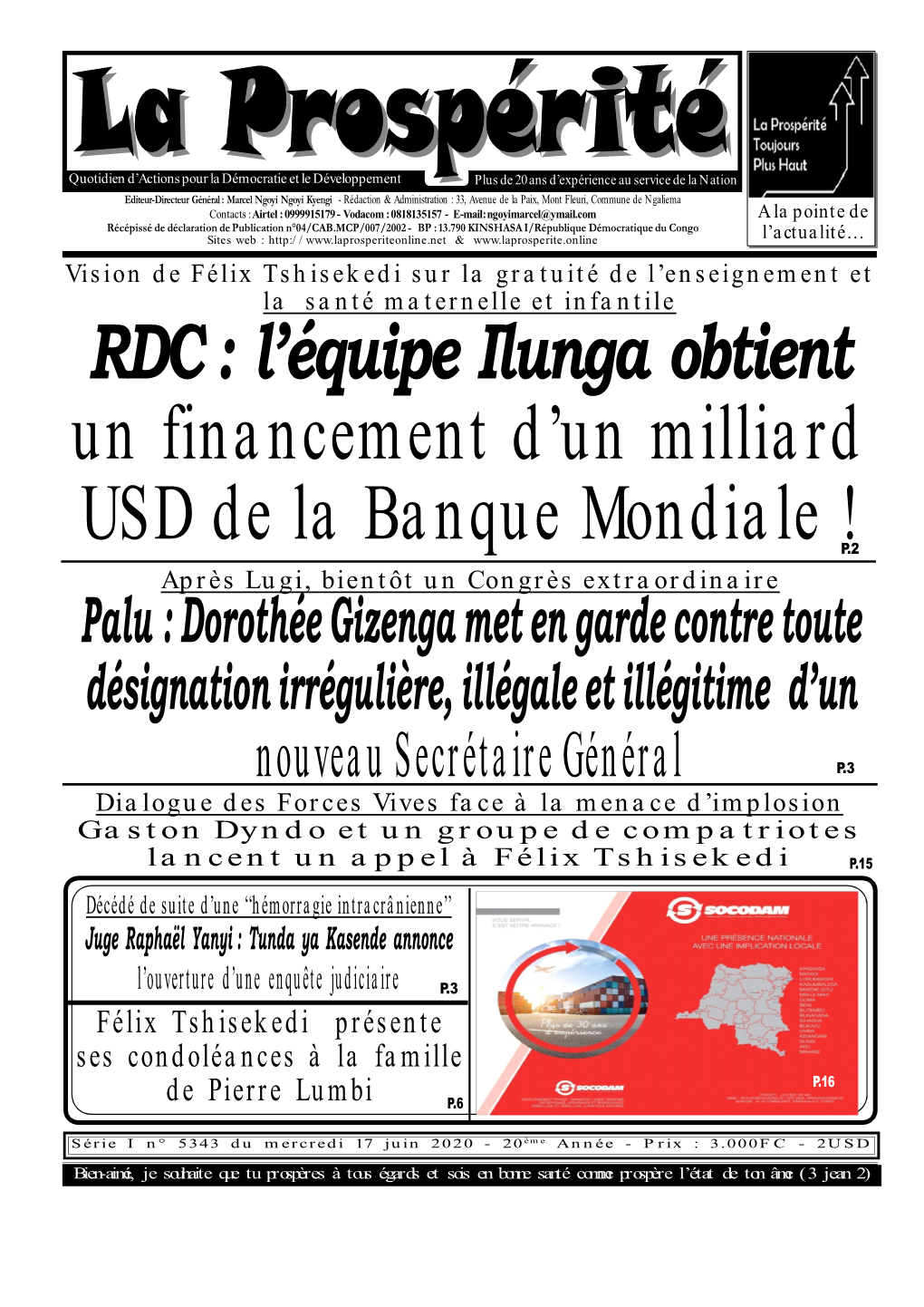 Edition Du Mercredi 17 Juin 2020