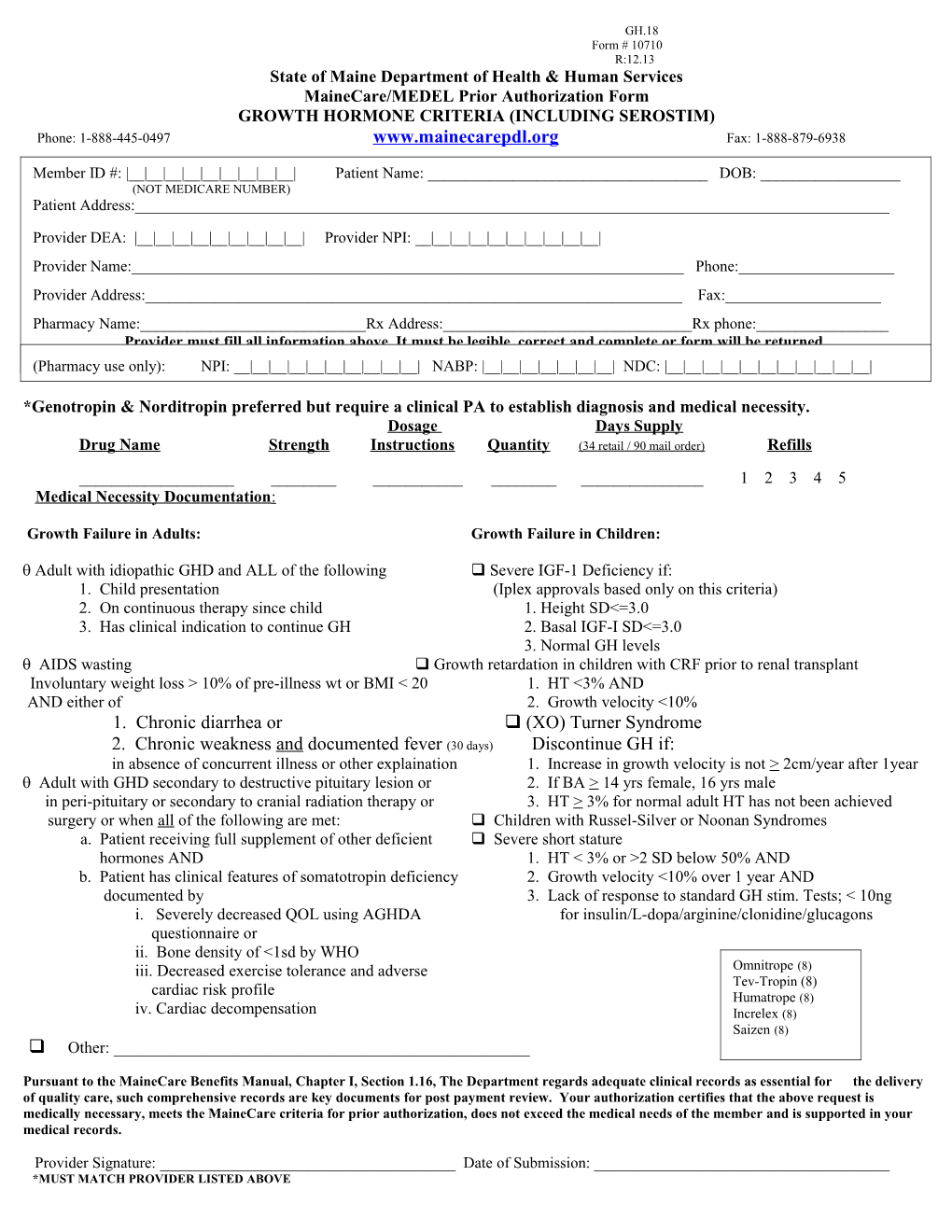 Growth Hormone Criteria