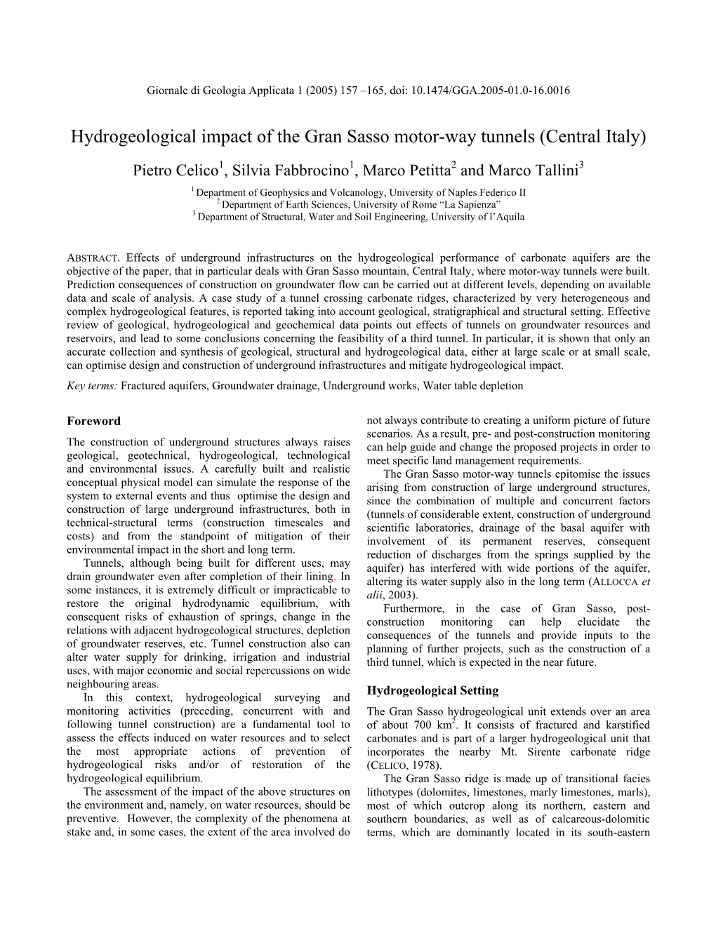 Hydrogeological Impact of the Gran Sasso Motor-Way Tunnels (Central Italy)