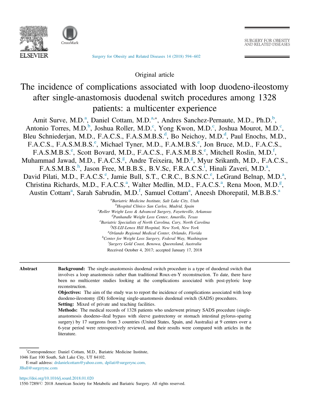 The Incidence of Complications Associated with Loop Duodeno