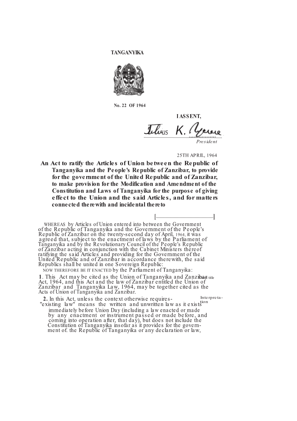 Union of Tanganyika and Zanzibar Act, 1964