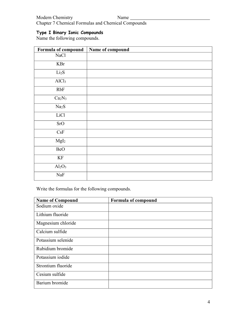 Modern Chemistry Name Chapter 7 Chemical Formulas and Chemical Compounds