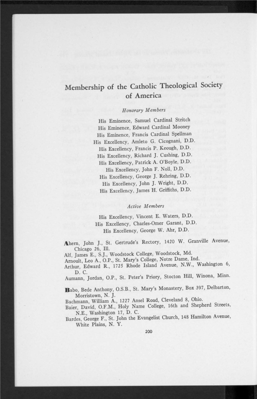Membership of the Catholic Theological Society of America