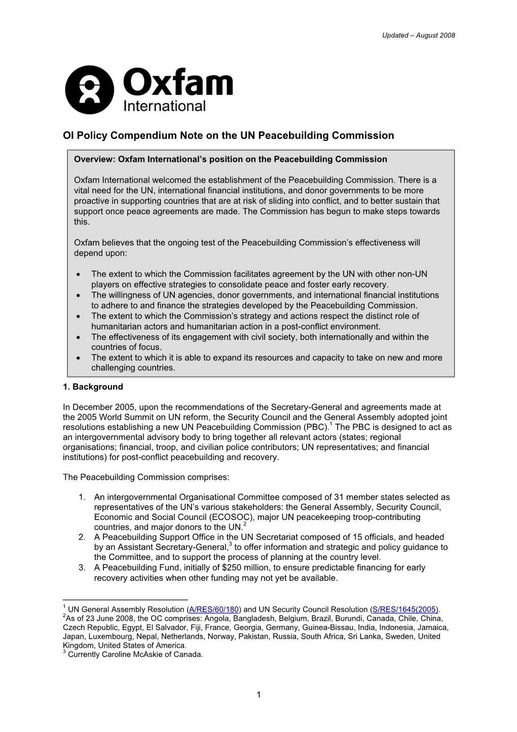 Update on the Peacebuilding Commissioin 10 March 2006