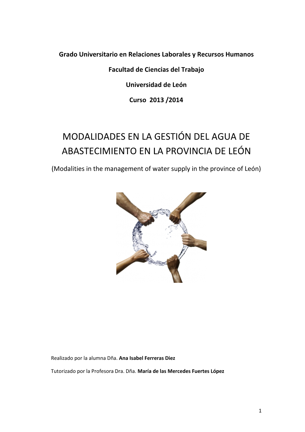 Modalidades En La Gestión Del Agua De Abastecimiento En La Provincia De León