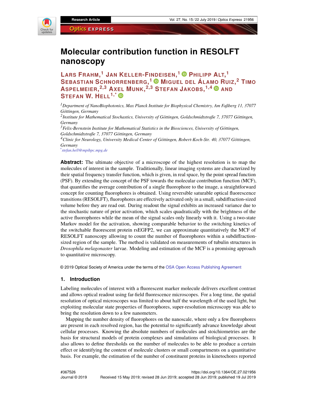 Molecular Contribution Function in RESOLFT Nanoscopy