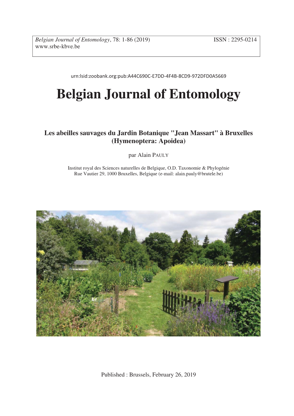 Belgian Journal of Entomology, 78: 1-86 (2019) ISSN : 2295-0214