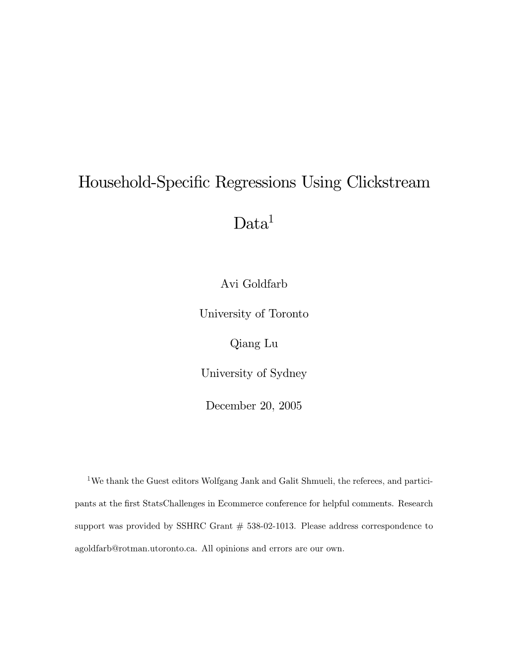 Household'specific Regressions Using Clickstream Data