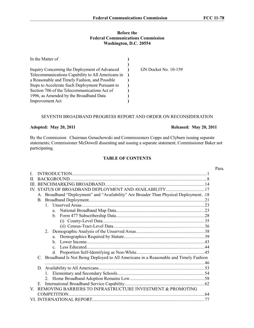 Federal Communications Commission FCC 11-78