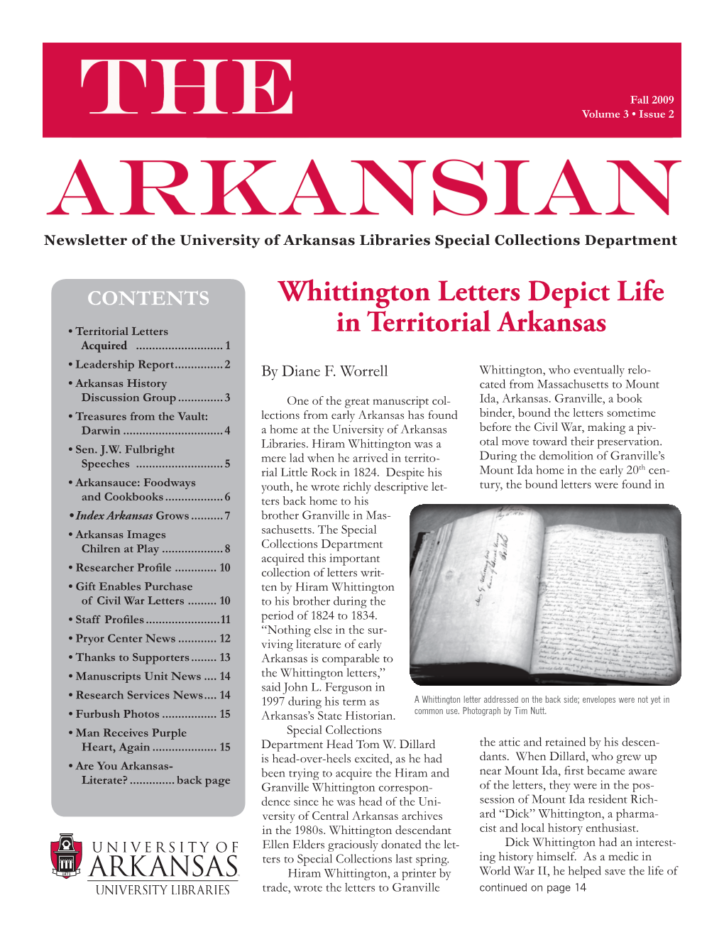 Whittington Letters Depict Life in Territorial Arkansas