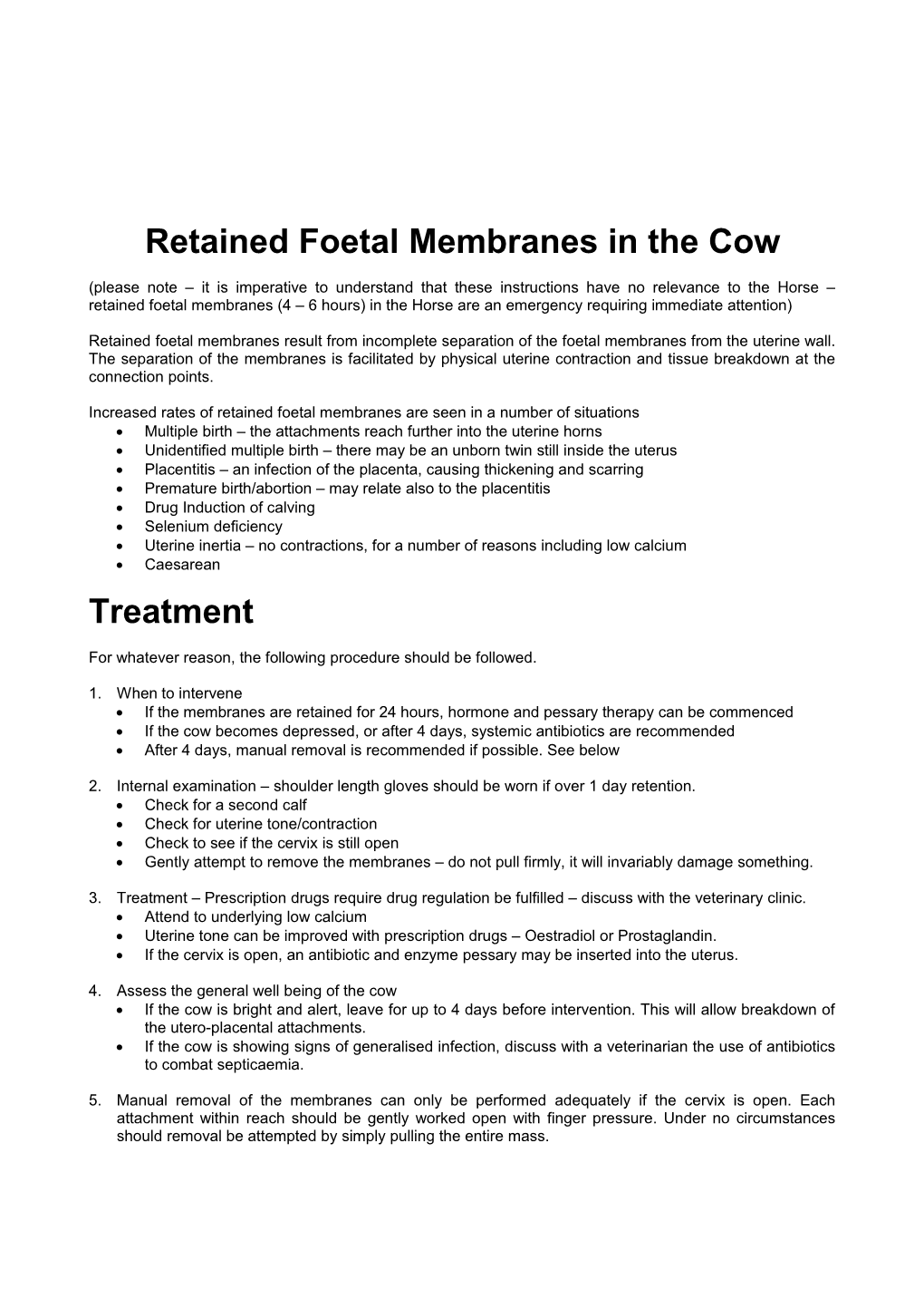 Retained Foetal Membranes in the Cow