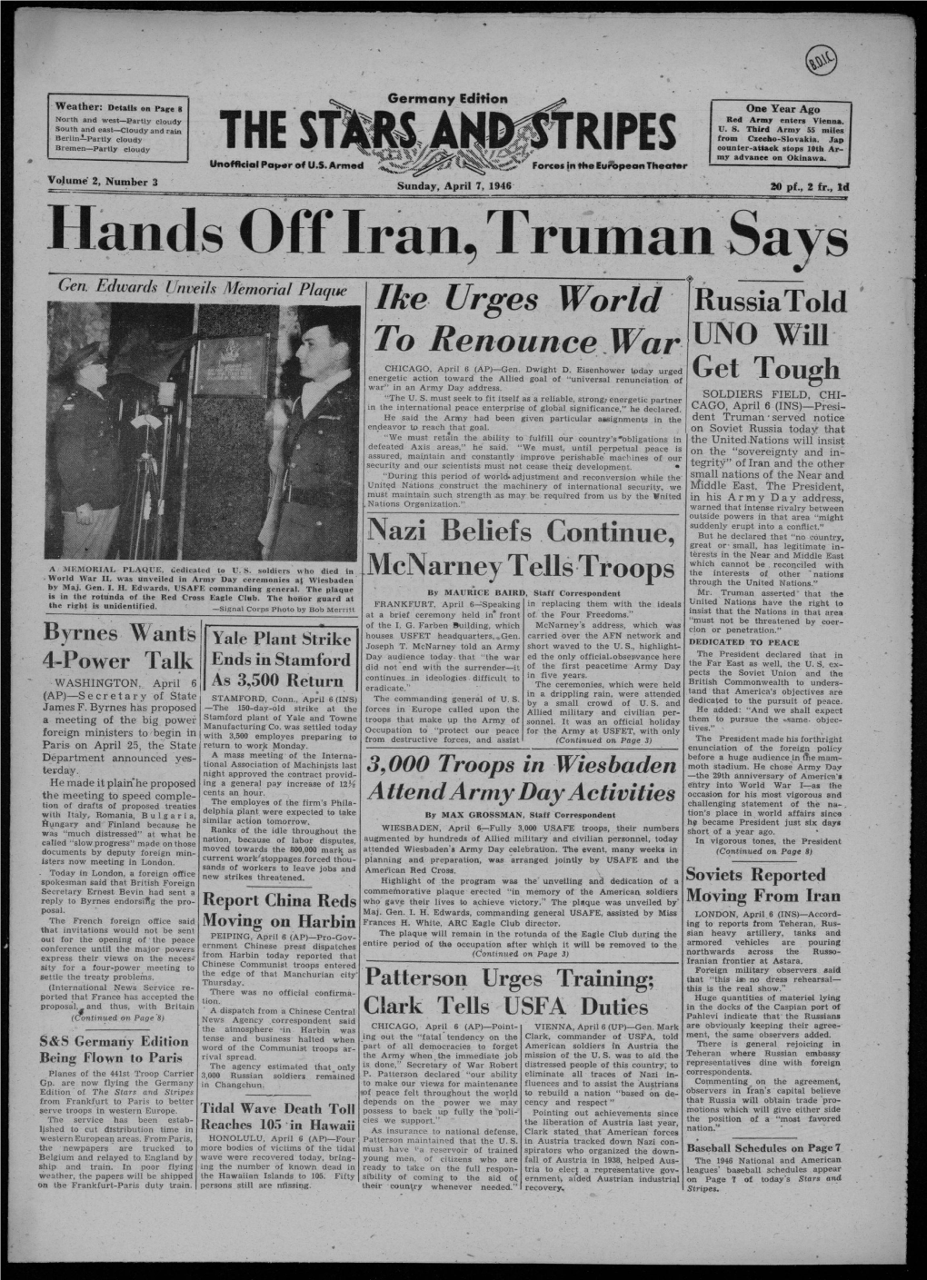 Hands Off Iran, Truman Says Gen