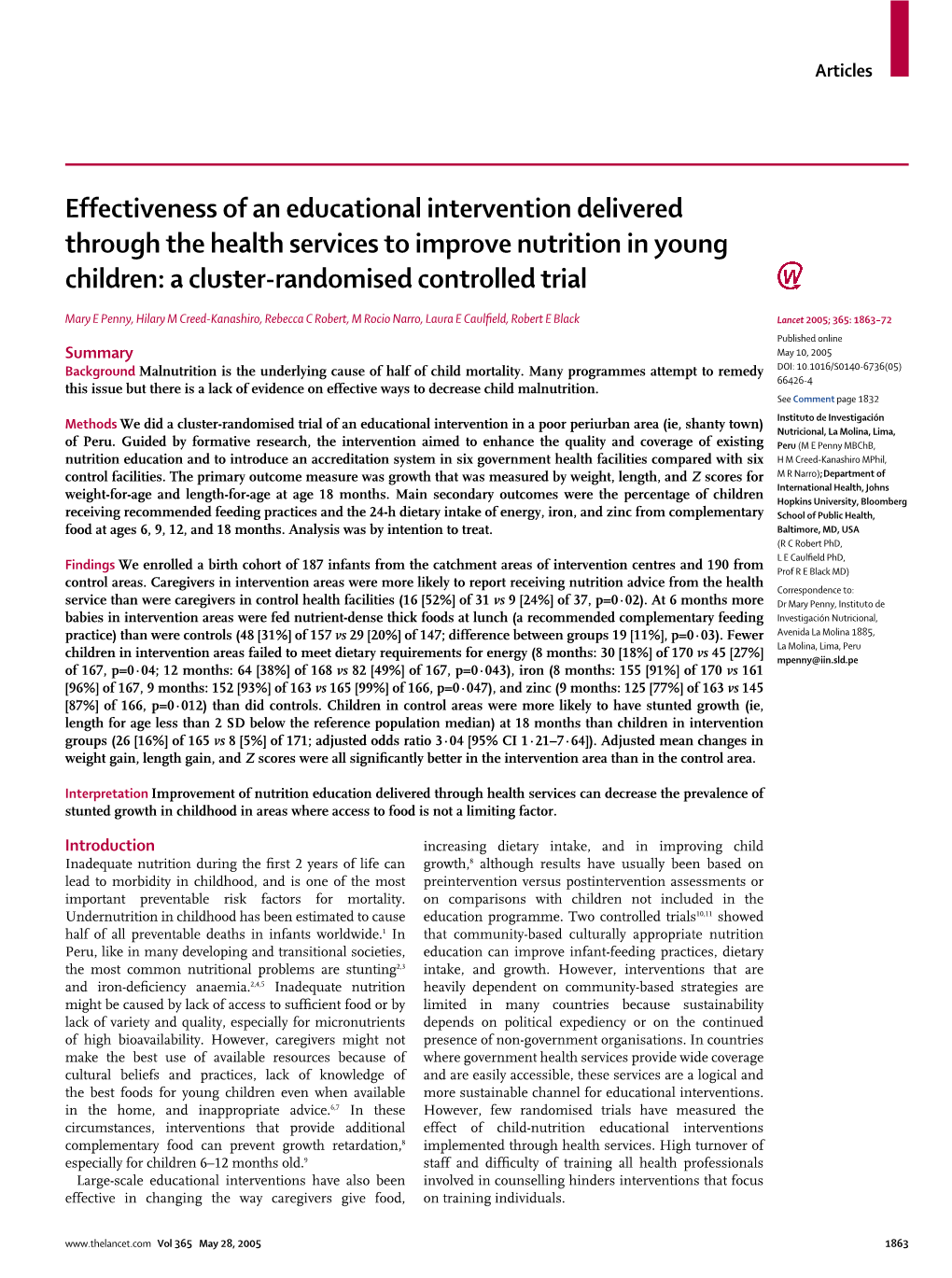 Effectiveness of an Educational Intervention Delivered Through the Health Services to Improve Nutrition in Young Children: a Cluster-Randomised Controlled Trial