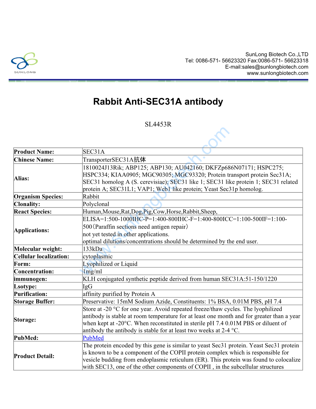 Rabbit Anti-SEC31A Antibody-SL4453R