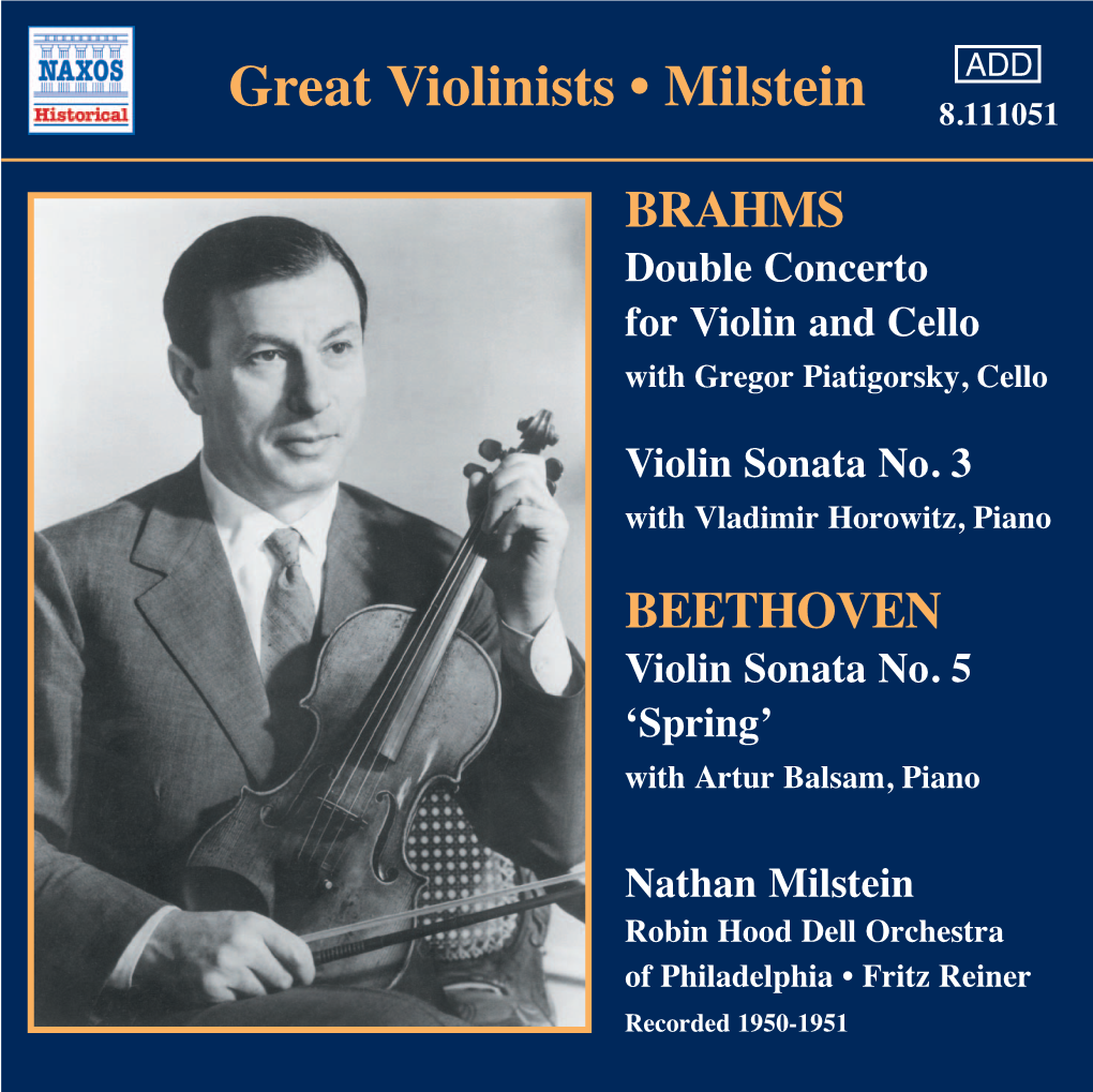 Great Violinists • Milstein 8.111051 BEETHOVEN: Violin Sonata No