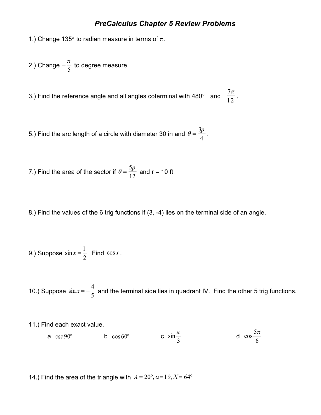 Chapter 5 Review Problems