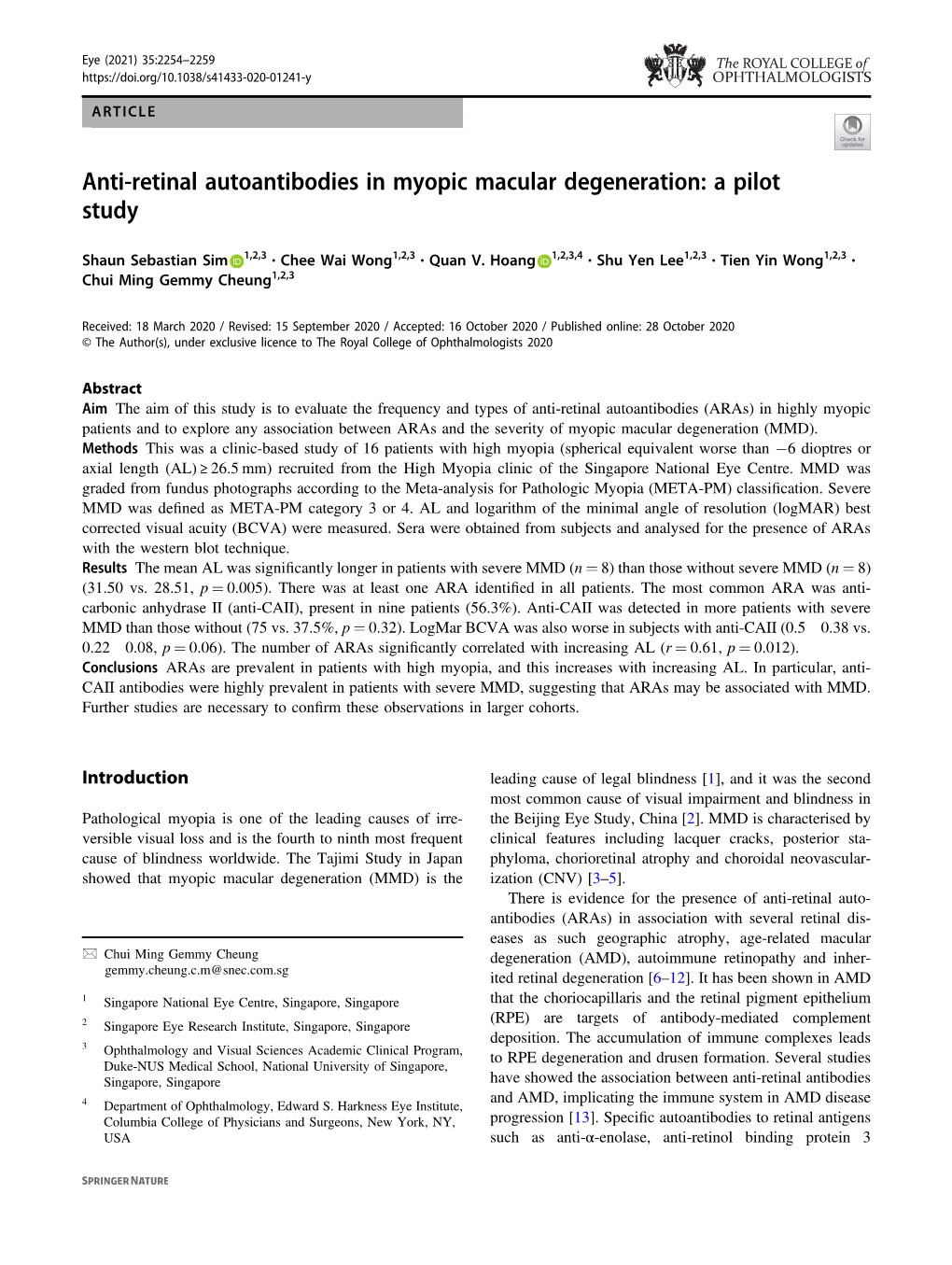 Anti-Retinal Autoantibodies in Myopic Macular Degeneration: a Pilot Study