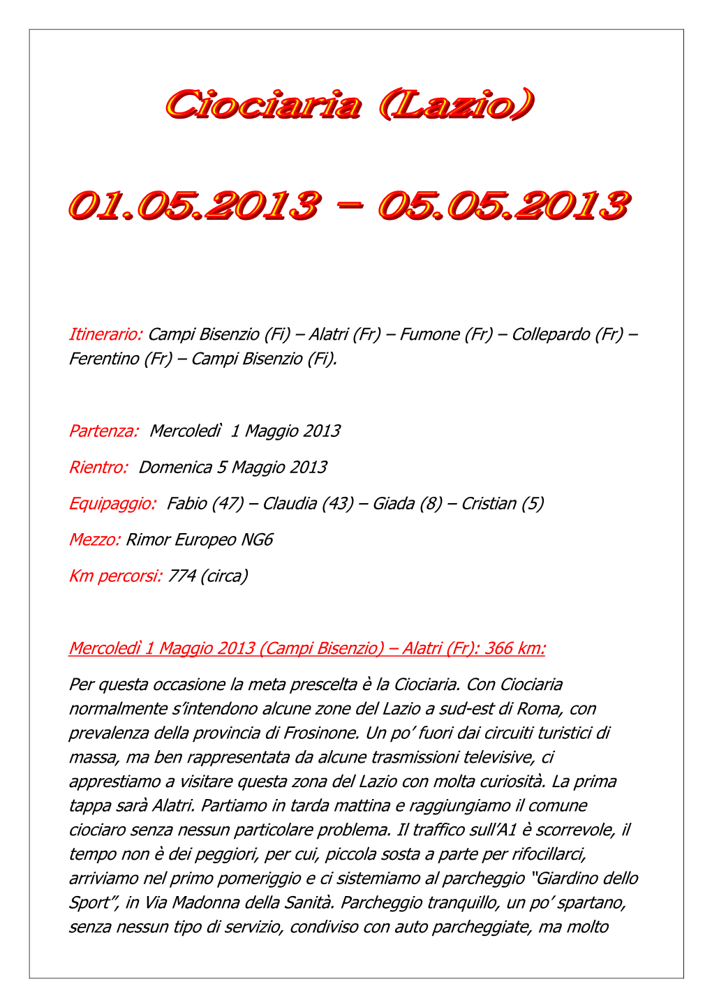 Diario Di Viaggio Ciociaria 01.05.2013