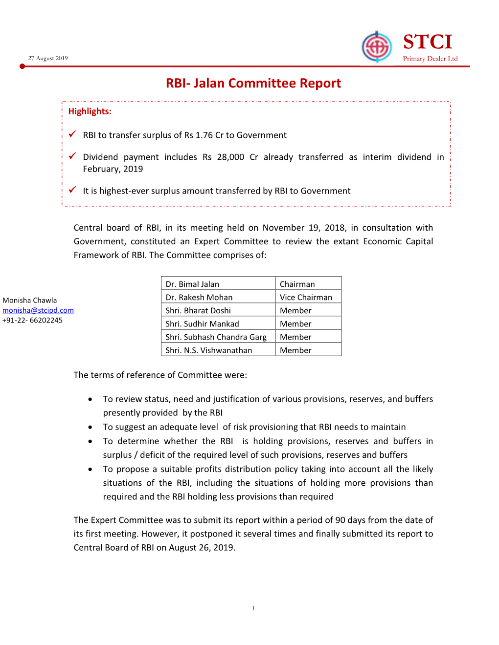 Jalan Committee Report