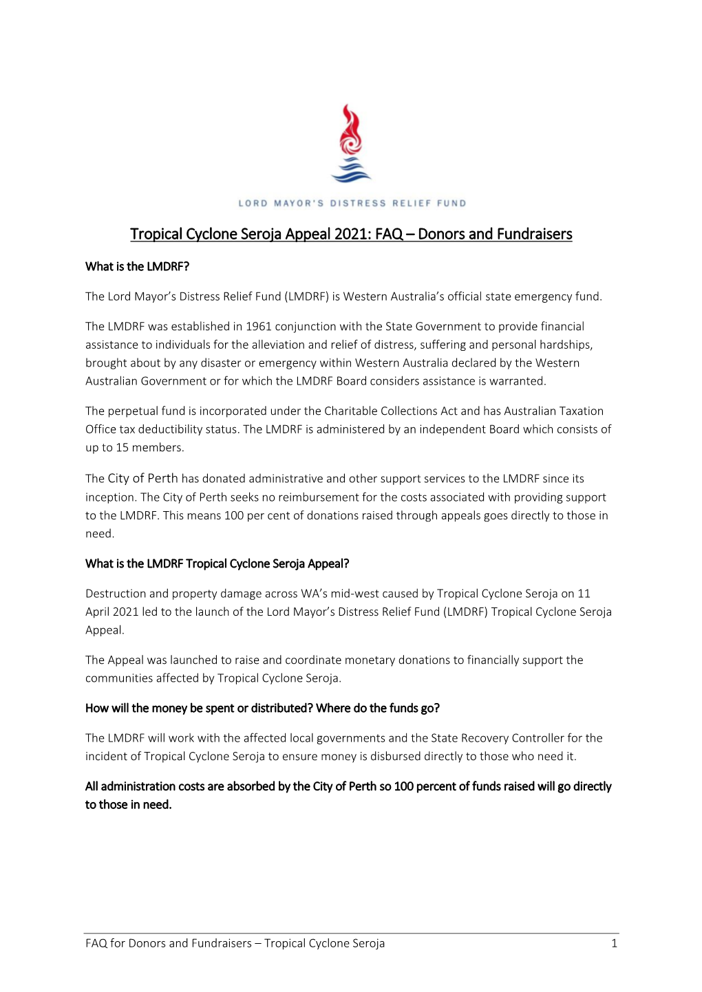 Tropical Cyclone Seroja Appeal 2021: FAQ – Donors and Fundraisers