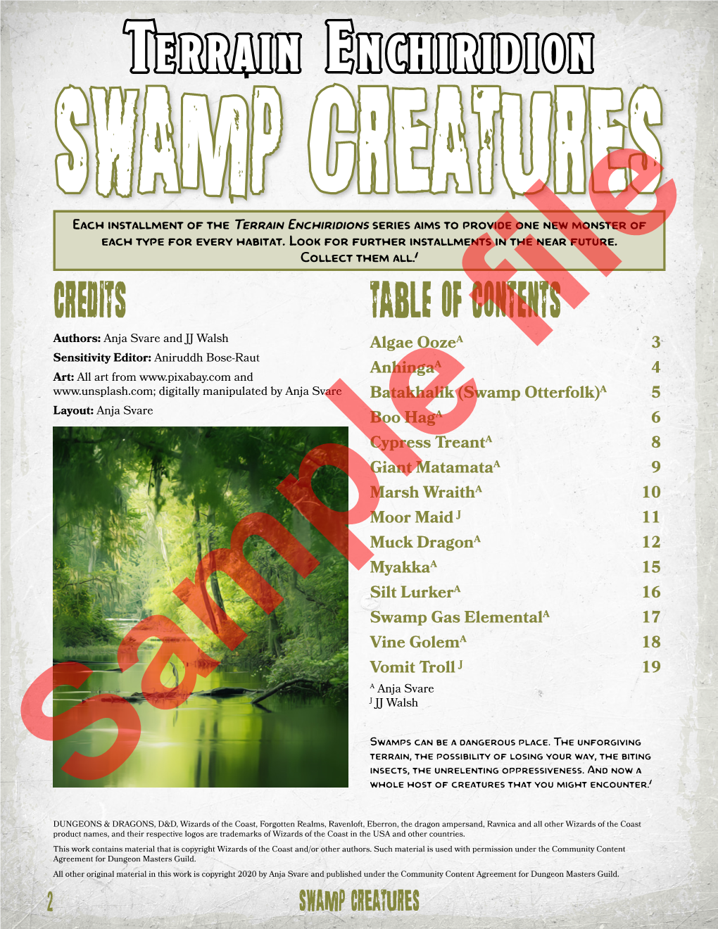 Terrain Enchiridion Swamp Creatures Each Installment of the Terrain Enchiridions Series Aims to Provide One New Monster of Each Type for Every Habitat