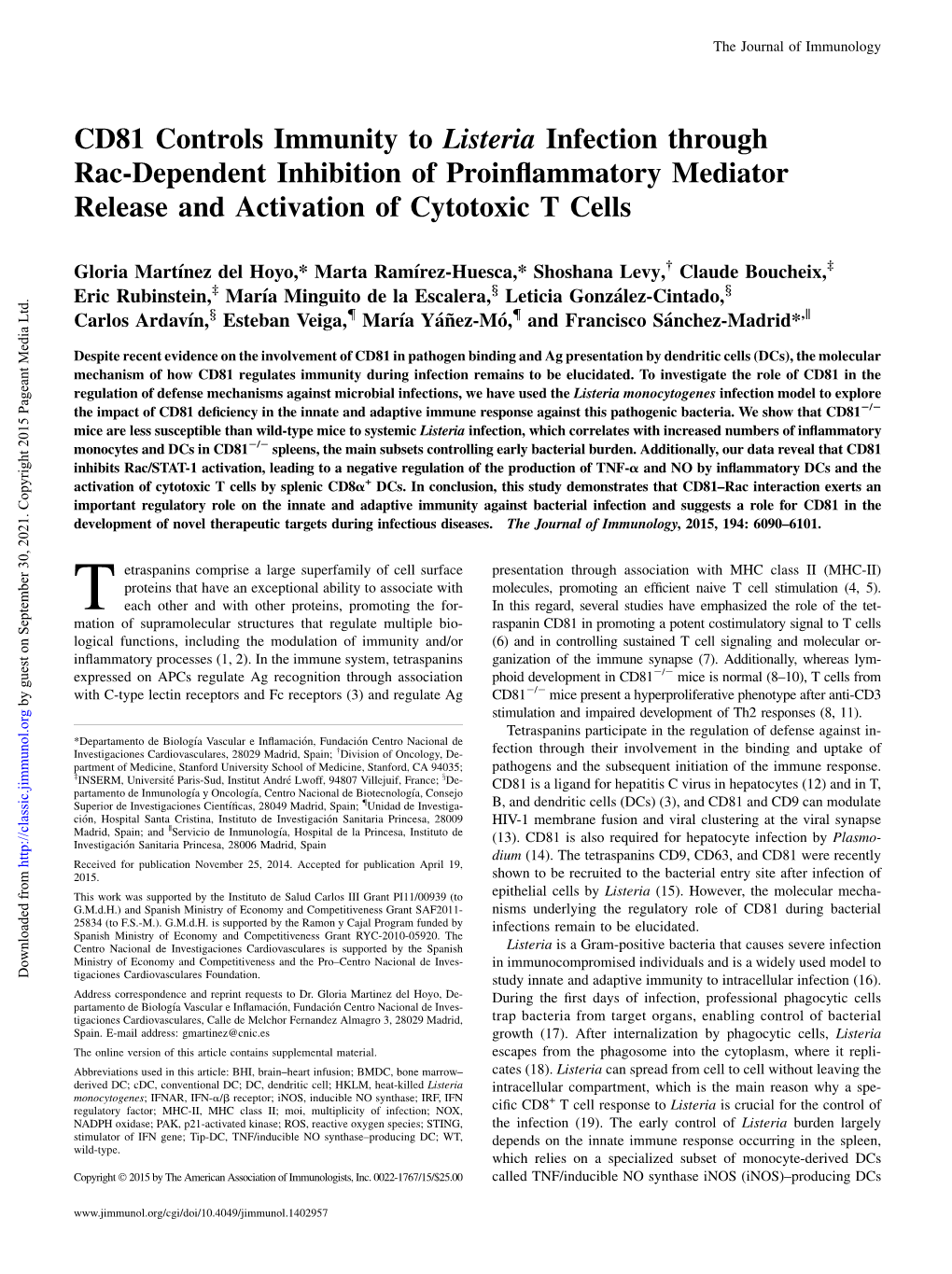 Activation of Cytotoxic T Cells Proinflammatory Mediator Release