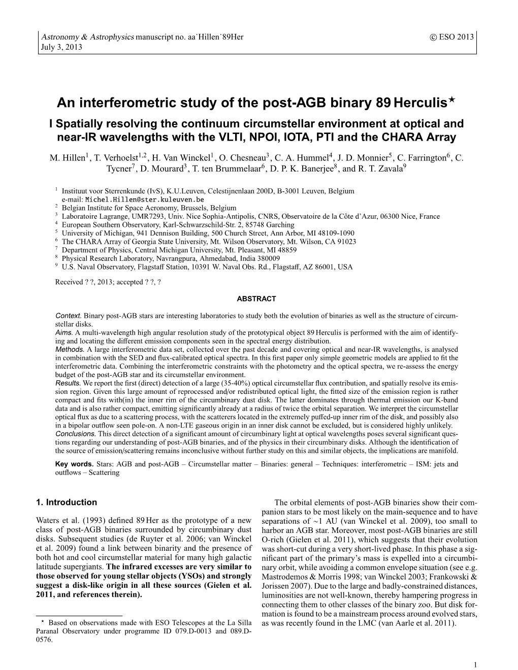 An Interferometric Study of the Post-AGB Binary 89 Herculis⋆