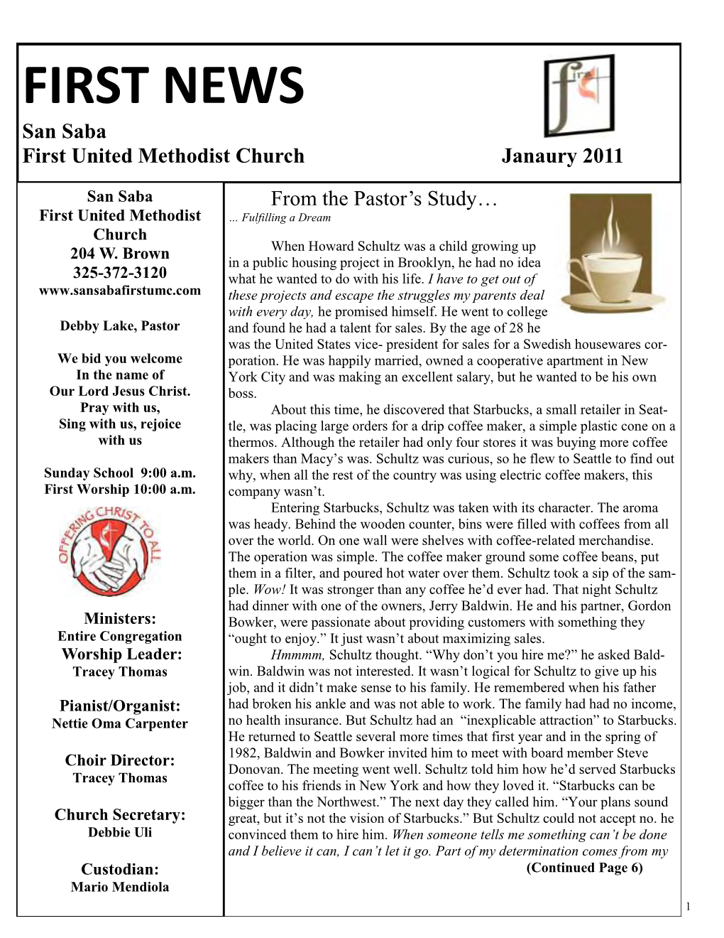 FIRST NEWS San Saba First United Methodist Church Janaury 2011