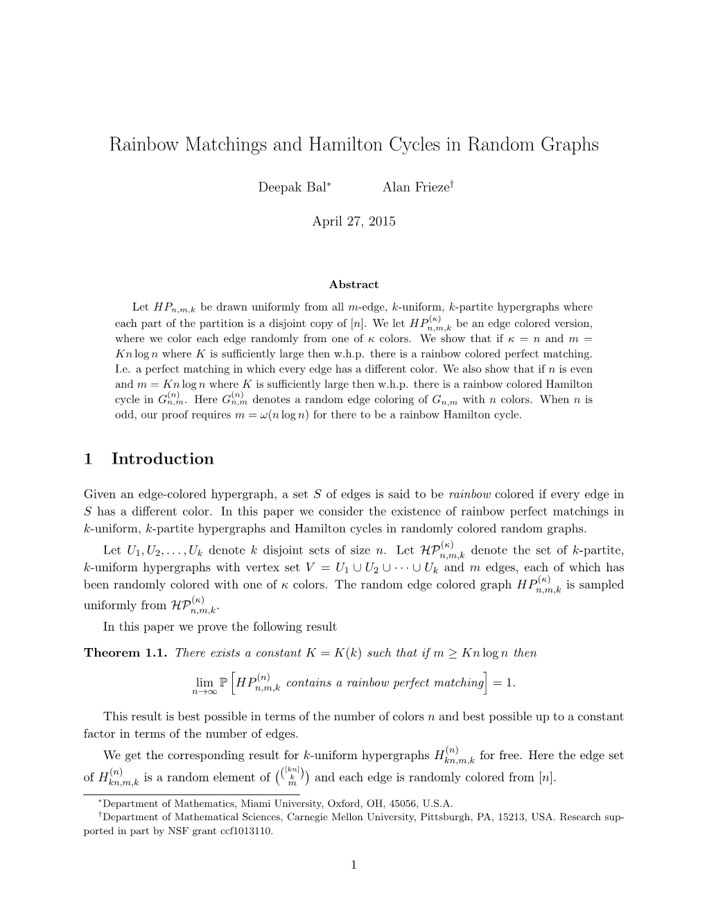 Rainbow Matchings and Hamilton Cycles in Random Graphs