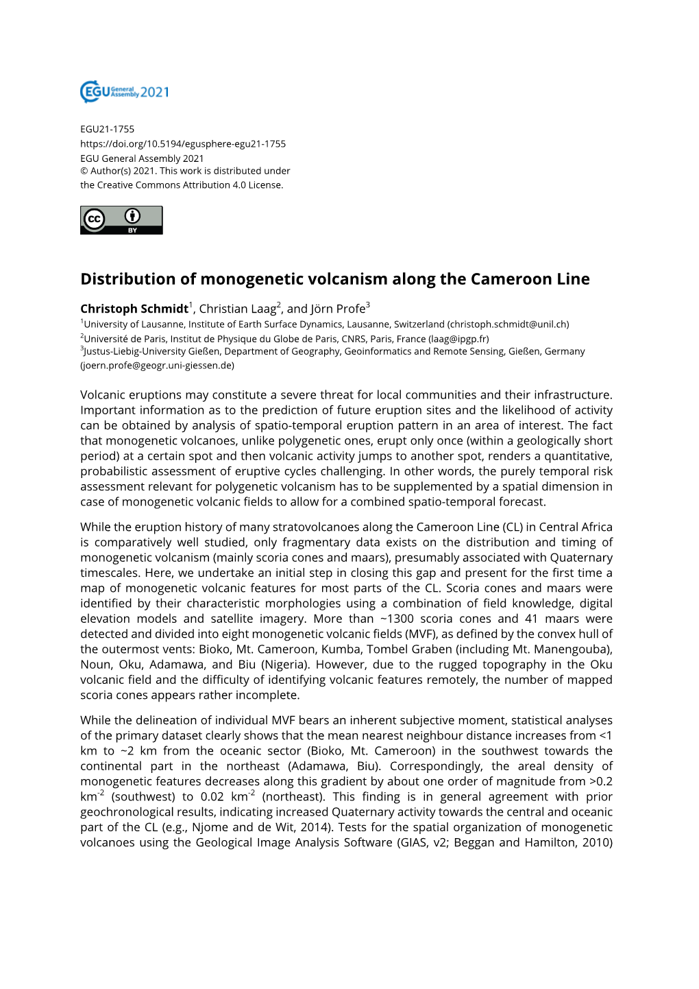 Distribution of Monogenetic Volcanism Along the Cameroon Line