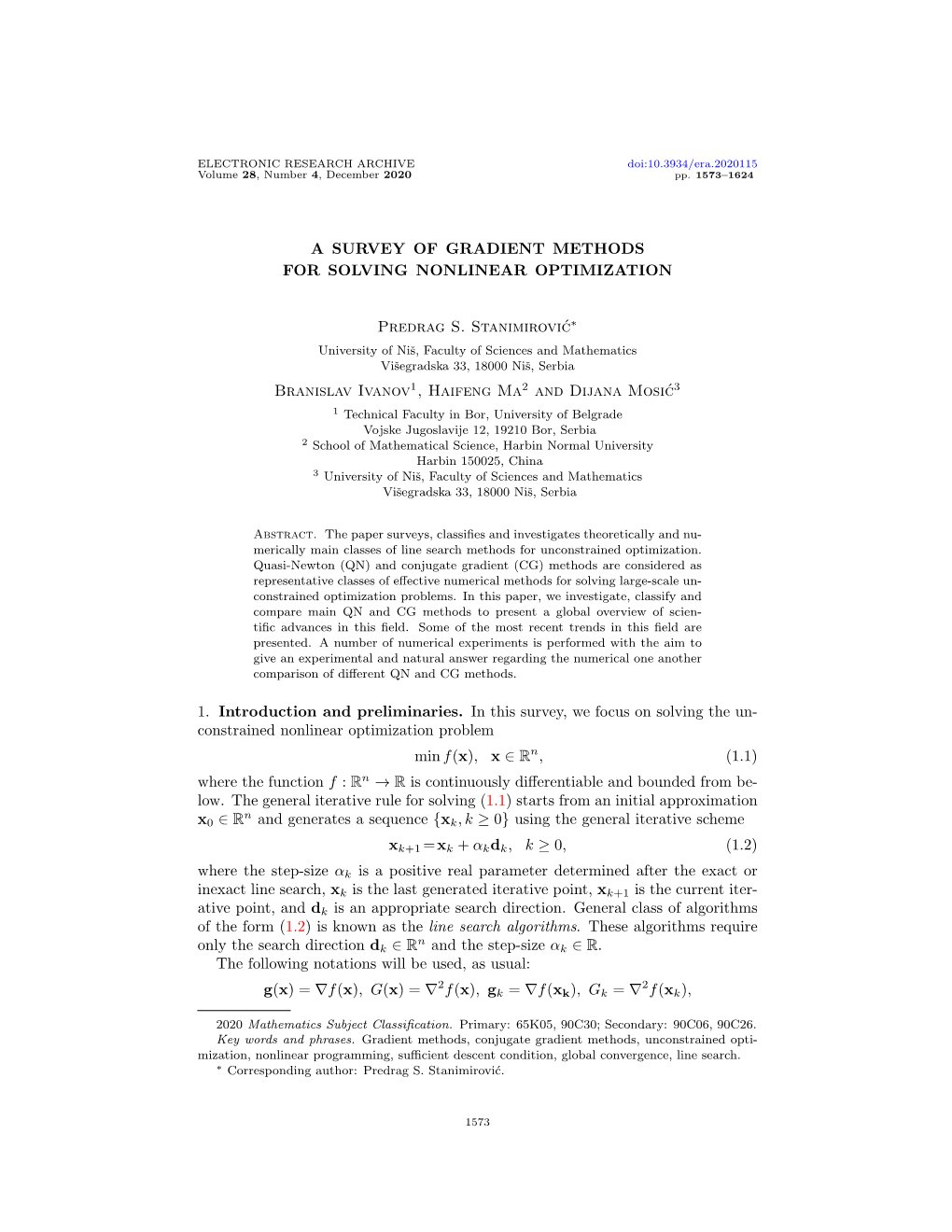 A Survey of Gradient Methods for Solving Nonlinear Optimization