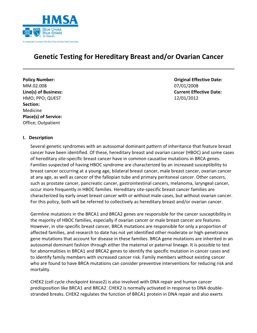 Genetic Testing for Hereditary Breast And/Or Ovarian Cancer