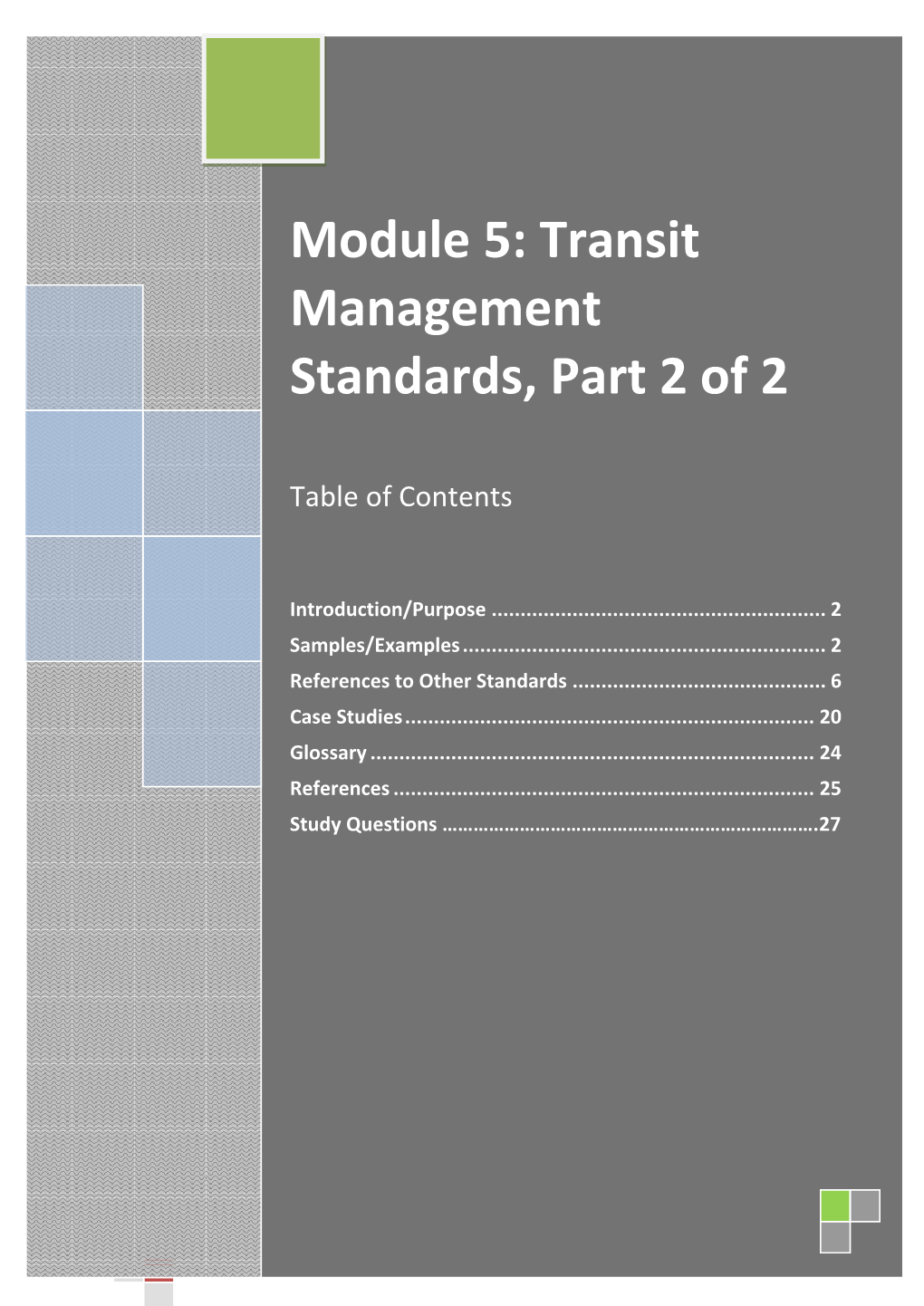 Transit Management Standards, Part 2 of 2