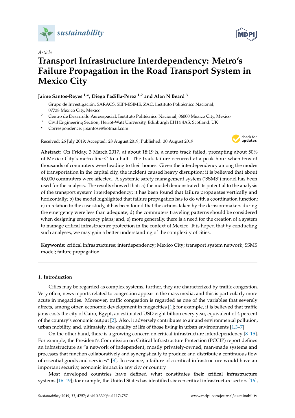 Metro's Failure Propagation in the Road Transport System in Mexico City