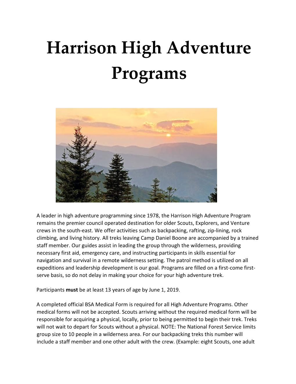 Harrison High Adventure Programs