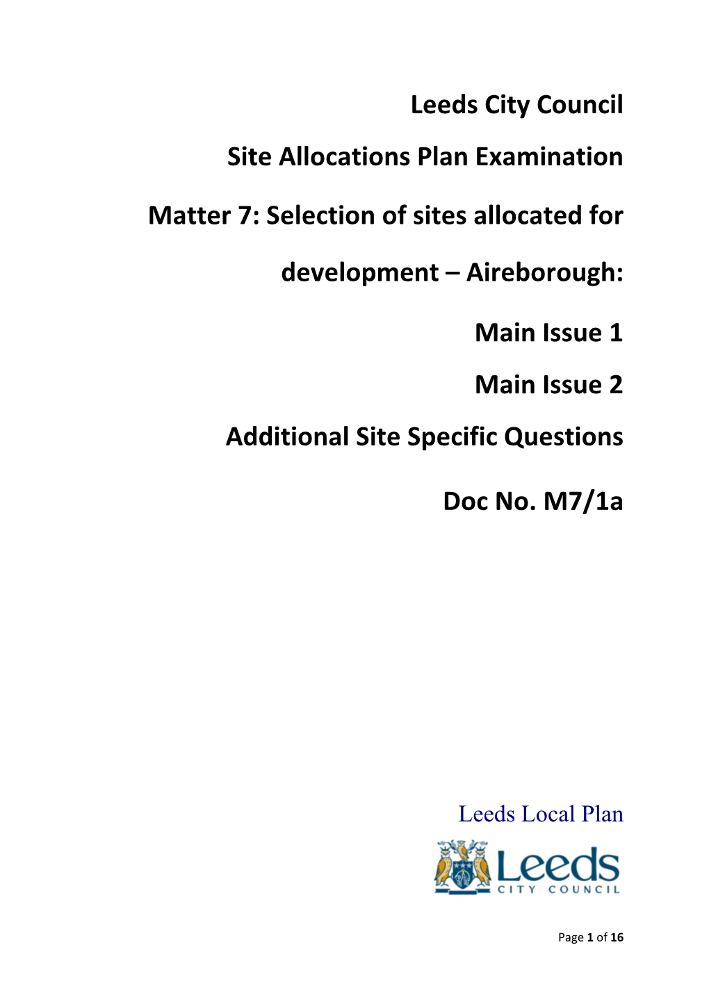 Leeds City Council Site Allocations Plan Examination Matter 7