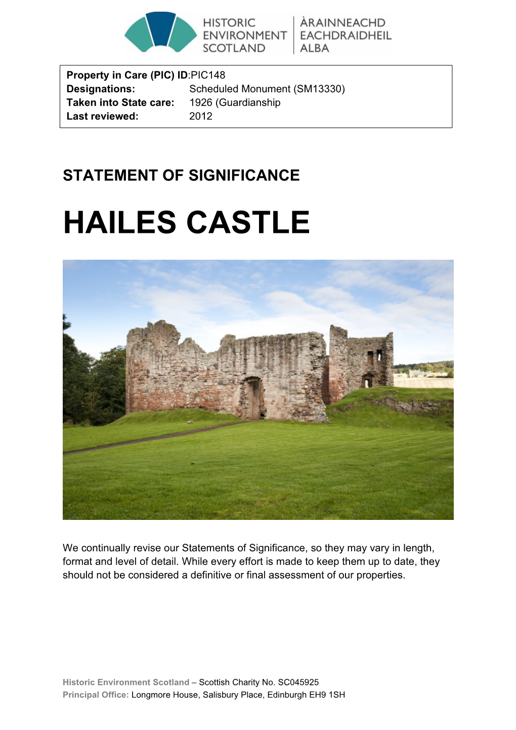 Hailes Castle Statement of Significance