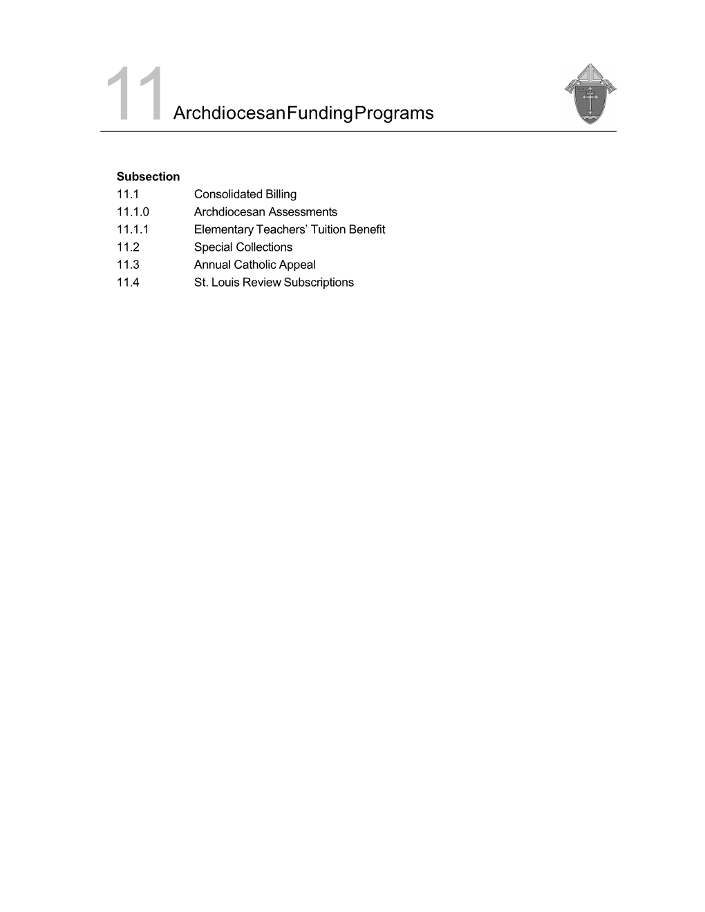 Section 11: Archdiocesan Funding Programs